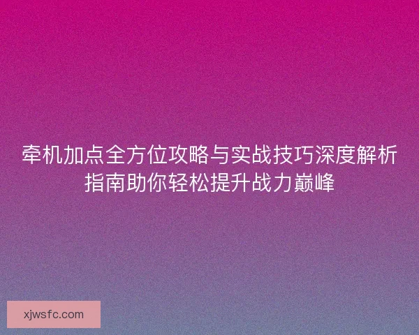 牵机加点全方位攻略与实战技巧深度解析指南助你轻松提升战力巅峰